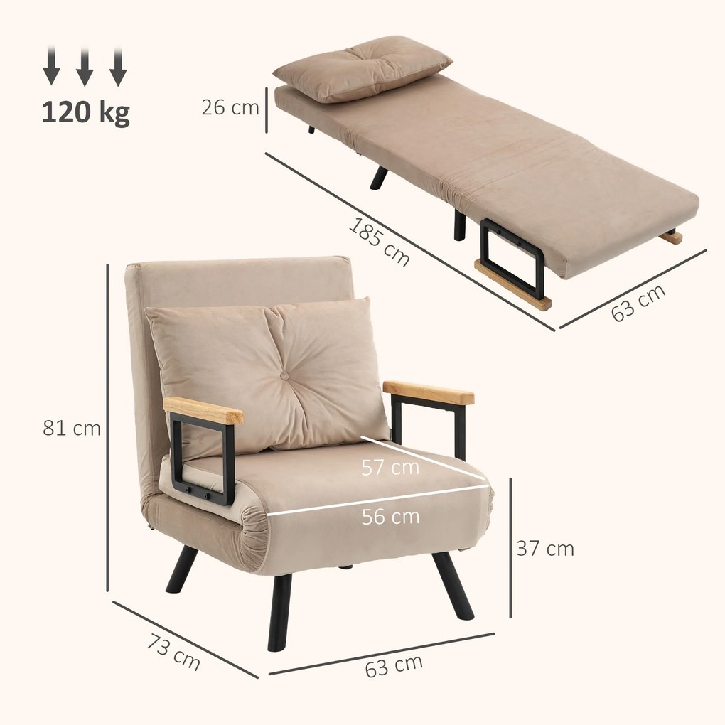 HOMCOM Canapea Extensibilă cu Spătar Reglabil pe 5 Nivele, Canapea Pat Individuală Pliabilă cu Perne, 63x73x81 cm, Negru | Aosom Romania