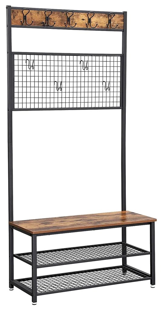 Perete hol, bancă de depozitare pantofi cu panou de reamintire grilă, 92 x 41,5 x 187 cm | VASAGLE