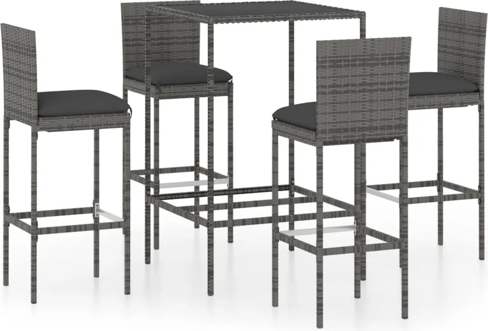 vidaXL Set mobilier bar de grădină cu perne, 5 piese, gri, poliratan