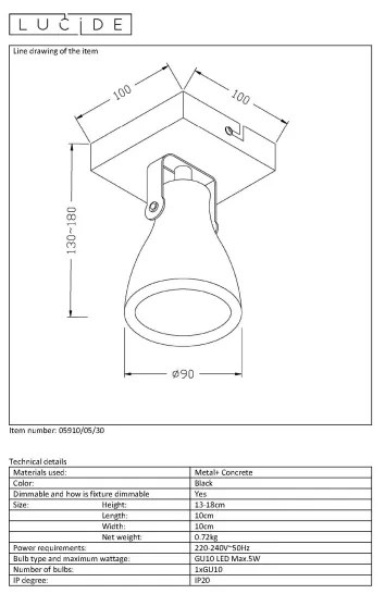 Spot LED dimabil CONCRI 1xGU10/5W/230V Lucide 05910/05/30