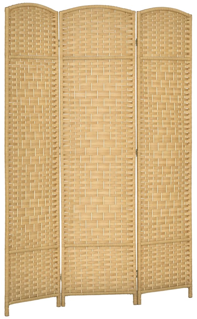 HOMCOM Paravan Interior Pliabil cu 3 Panouri Împletit din PP și Lemn de Pin, 135x1,7x180 cm, Lemn Natural | Aosom Romania
