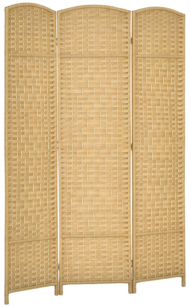HOMCOM Paravan Interior Pliabil cu 3 Panouri Împletit din PP și Lemn de Pin, 135x1,7x180 cm, Lemn Natural | Aosom Romania