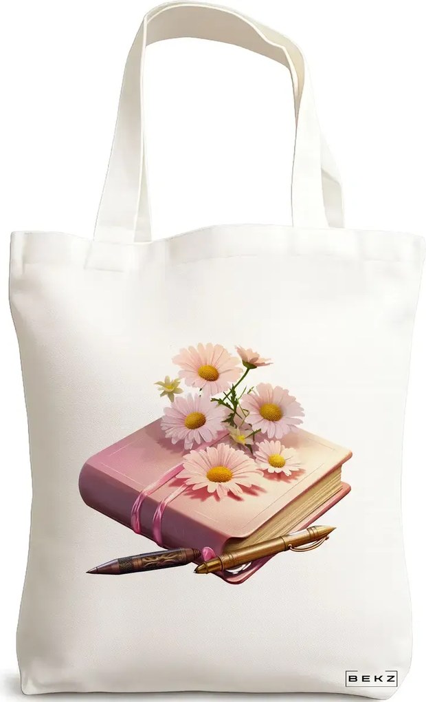 Sacosa de Panza pentru Cumparaturi, Geanta Tote, model Books 39 38 x 34.5 cm, Alba, BEKZ®