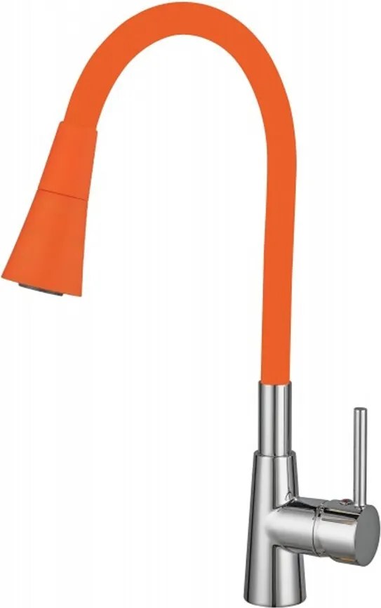 Baterie bucatarie cu pipa flexibila Inter Ceramic Havana finisaj crom lucios-portocaliu mat cu 2 functii