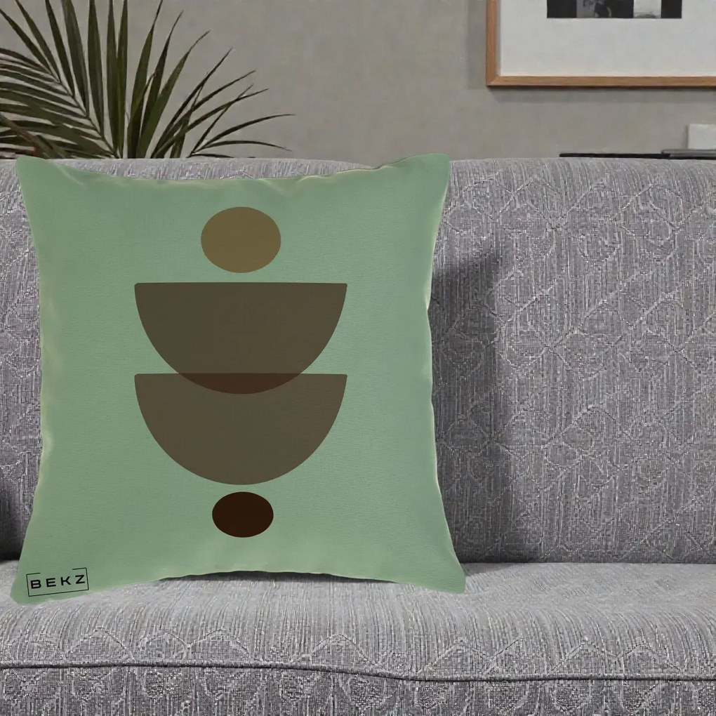 Perna Decorativa Geometric Boho Semicercuri Brun, 40x40 cm, Verde, Husa Detasabila, Perna Inclusa, BEKZ®