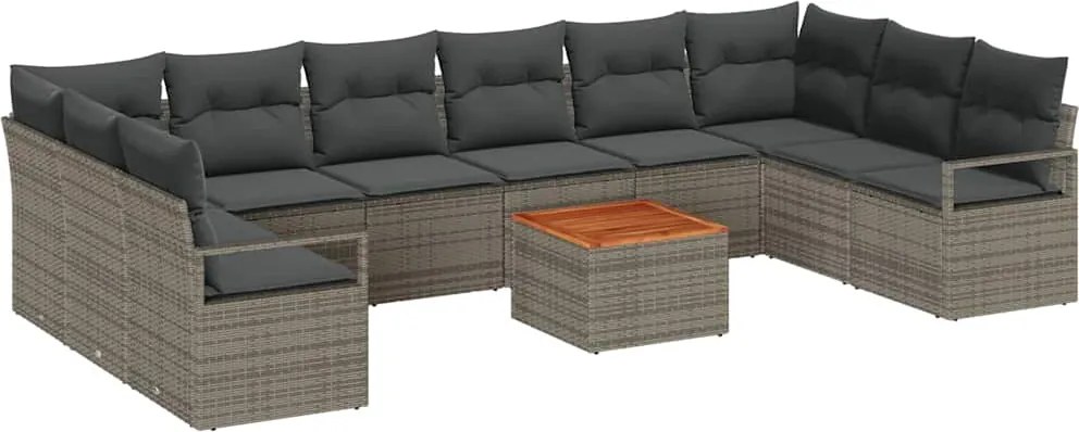 vidaXL Set de canapele pentru grădină cu pernă 11 pcs Gri poliratan