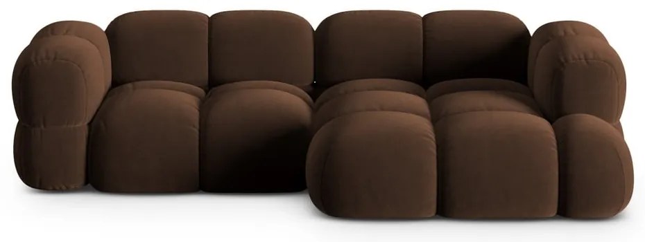 Colțar maro închis cu tapițerie din catifea (cu colț pe partea dreaptă/cu șezlong) Loretto – Cosmopolitan Design