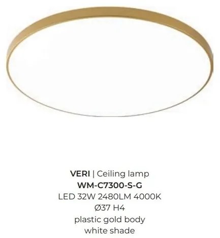 Plafoniera LED moderna design slim VERI 37cm, auriu