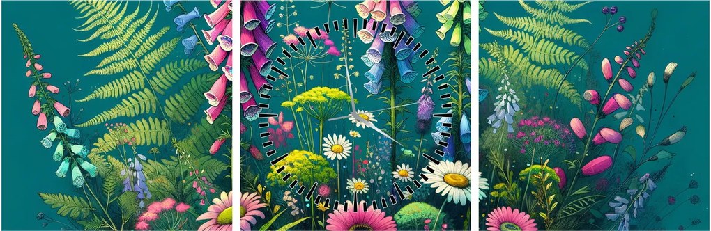 Tablou - Flori de câmp (cu ceas) (90x30 cm)