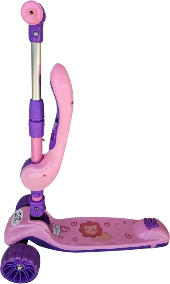 Trotineta 2 in 1 pentru copii cu roti luminoase din silicon NOVOKIDS™ Mini Scooter 8130, Cu melodii , 3 roti, Pliabila, Maner reglabil pe inaltime,