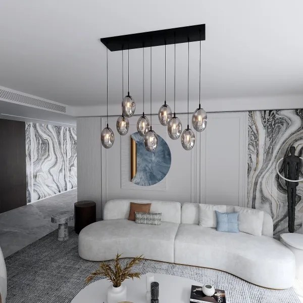 Lustră pe cablu ASTRAL 9xE14/10W/230V negru/fumuriu