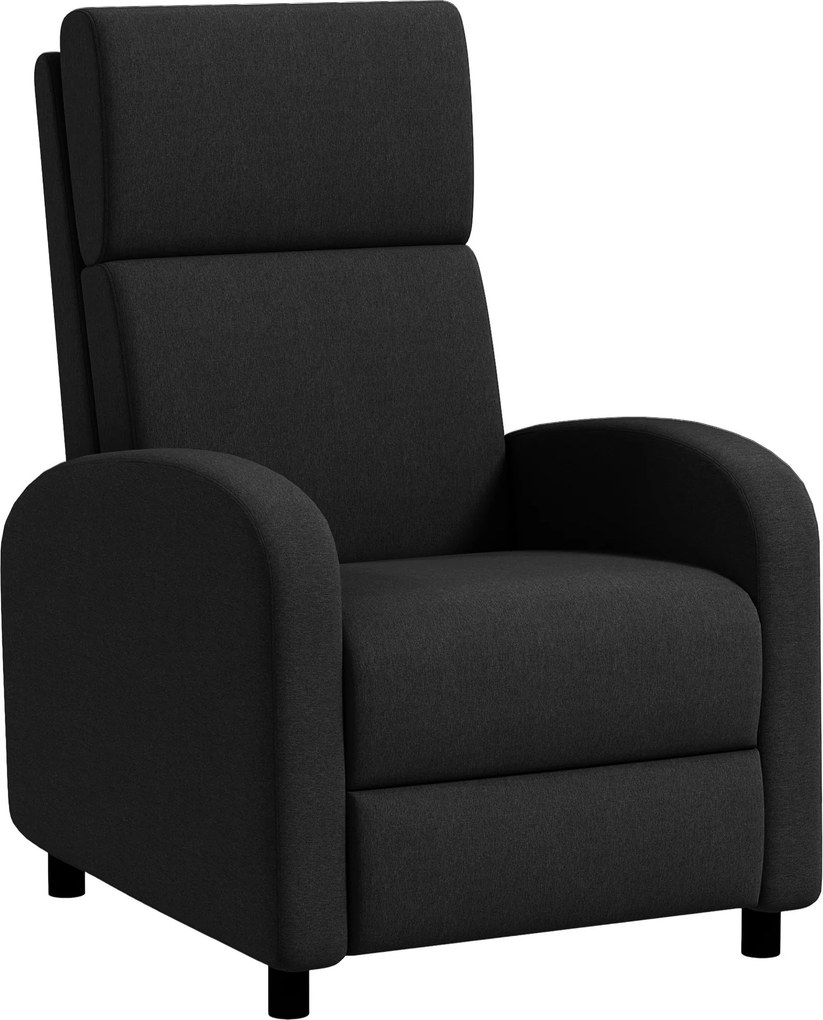 HOMCOM Fotoliu Relax Rabatabil Manual 160° cu Suport pentru Picioare, Fotoliu Ergonomic Tapițat cu Aspect de In pentru Dormitor, Birou, Living și Sufragerie, Negru | Aosom Romania