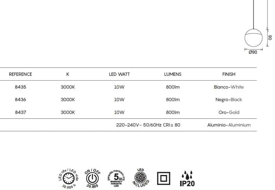 Pendul LED incastrabil design minimalist, KILDA alb MA-8435
