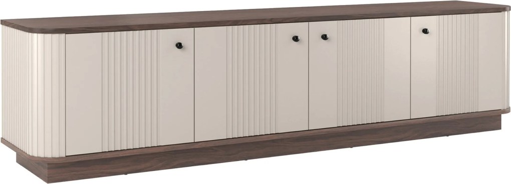Comodă TV pe soclu Vesper 4D 187 cm - cașmir / nuc / mânere negre