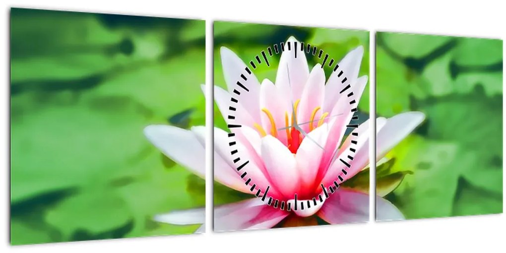 Tablou - Nuferi pe apă (cu ceas) (90x30 cm)