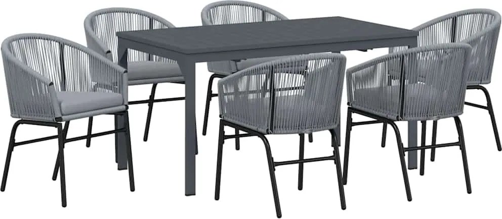 vidaXL Set de masă pentru grădină 7 pcs Gri poliratan