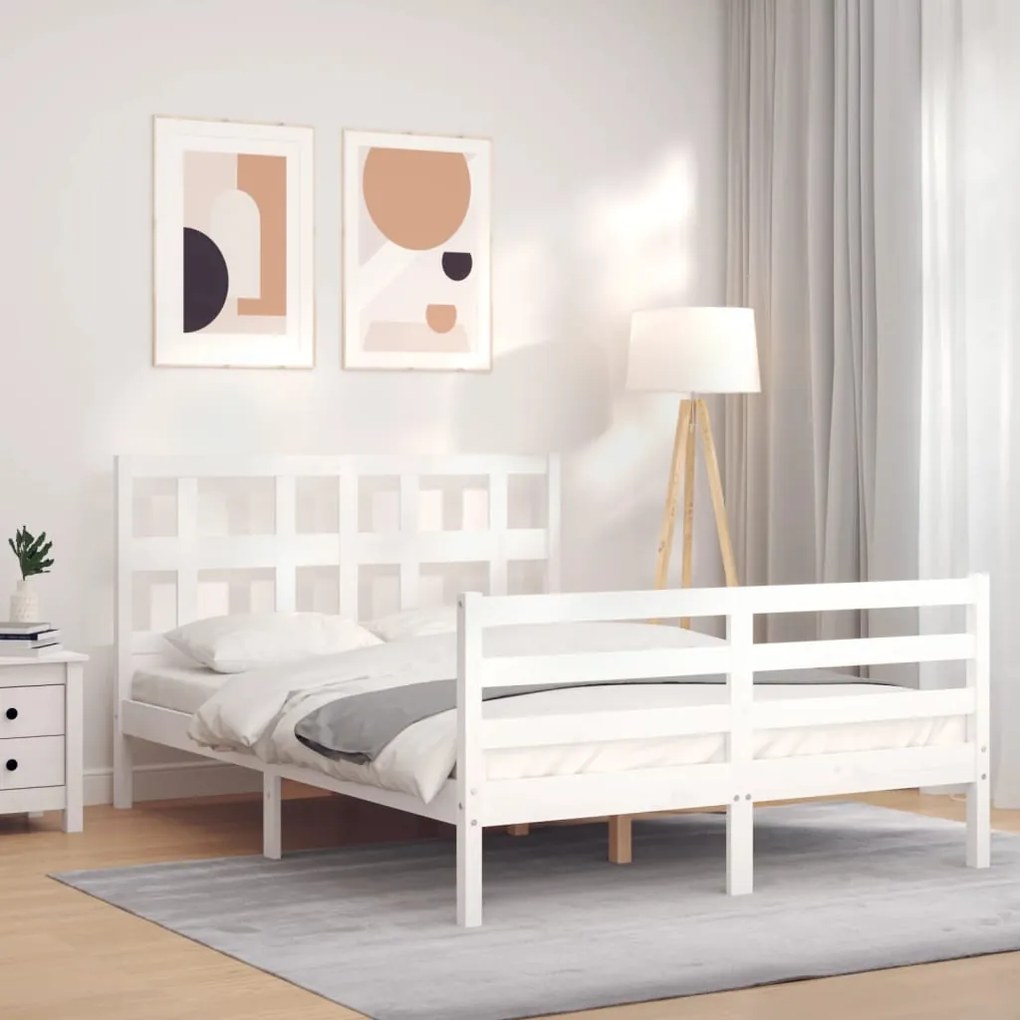 3194832 vidaXL Cadru de pat cu tăblie, alb, 140x200 cm, lemn masiv
