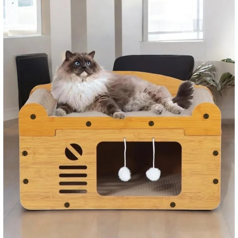 Casuta pentru pisica 3in1 KITZONE 56x30 cm, bej