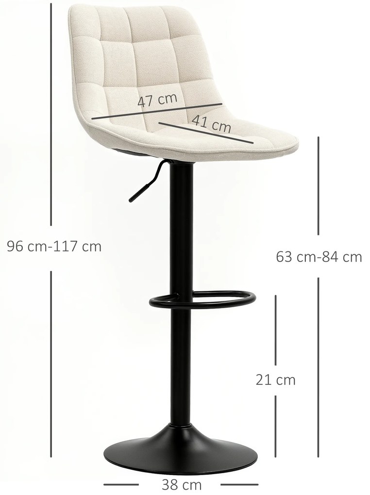 HOMCOM Scaune de bar moderne, Set de 2 scaune de bar pivotante cu spatar, reglabile in inaltime, cu suport pentru picioare, tapitate, Bej | Aosom Romania