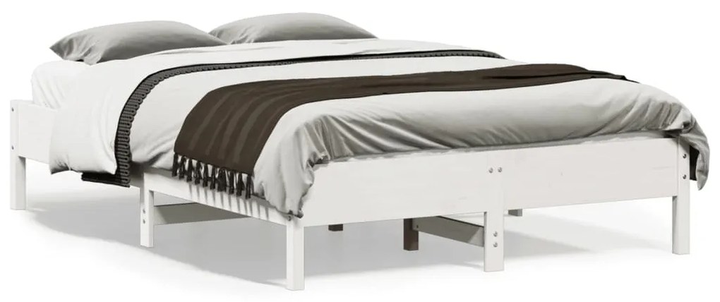 842715 vidaXL Cadru de pat, alb, 140x190 cm, lemn masiv de pin