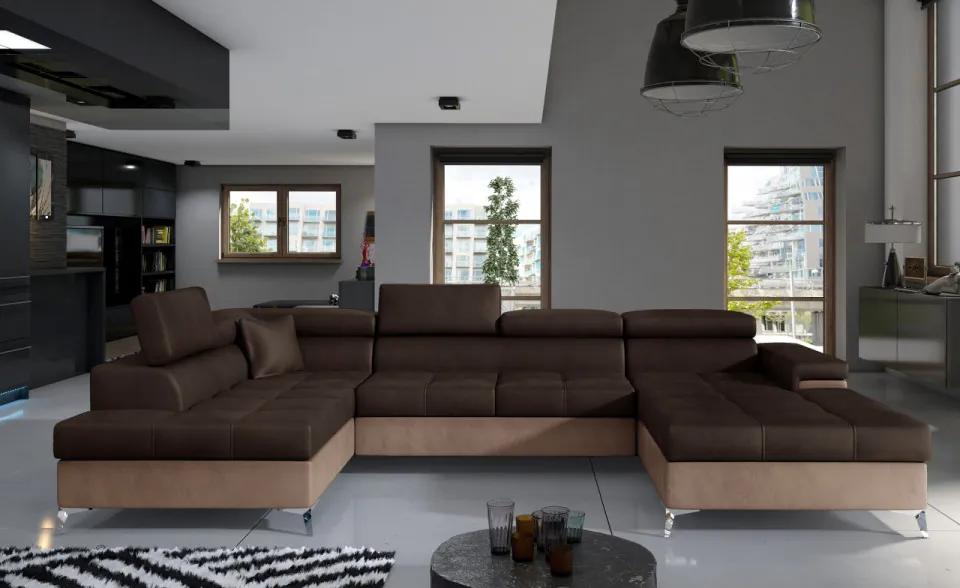 Canapea modulara, extensibila, cu spatiu pentru depozitare, 345x202x90 cm, Eduardo L01, Eltap (Culoare: Maro / Kronos 06)