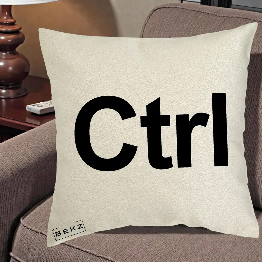 Perna Personalizata Tasta Ctrl Tipografie Bold, 40x40 cm, Ecru, Husa Detasabila, Perna Inclusa, BEKZ®