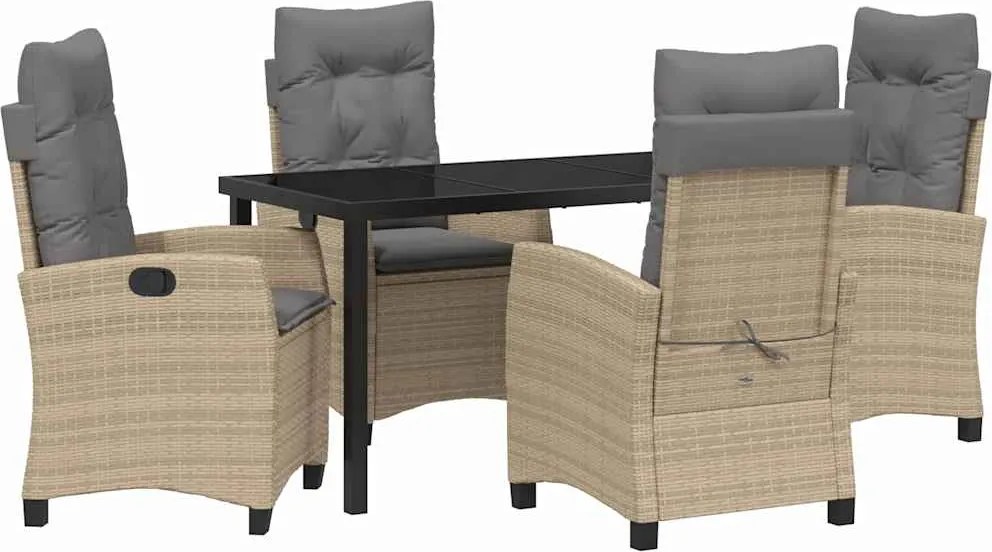 vidaXL Set de masă pentru grădină cu pernă 5 pcs Bej poliratan