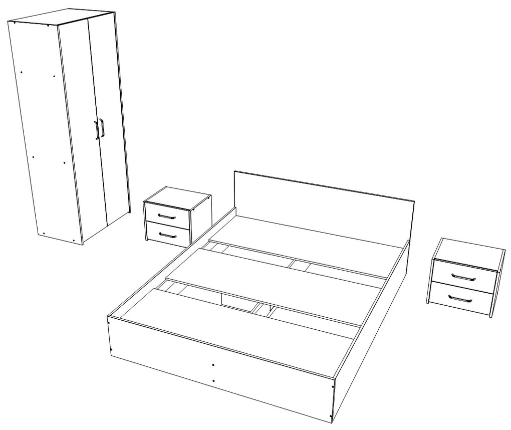 Set haaus V16, Pat 200 x 140 cm, Stejar Alb/Antracit