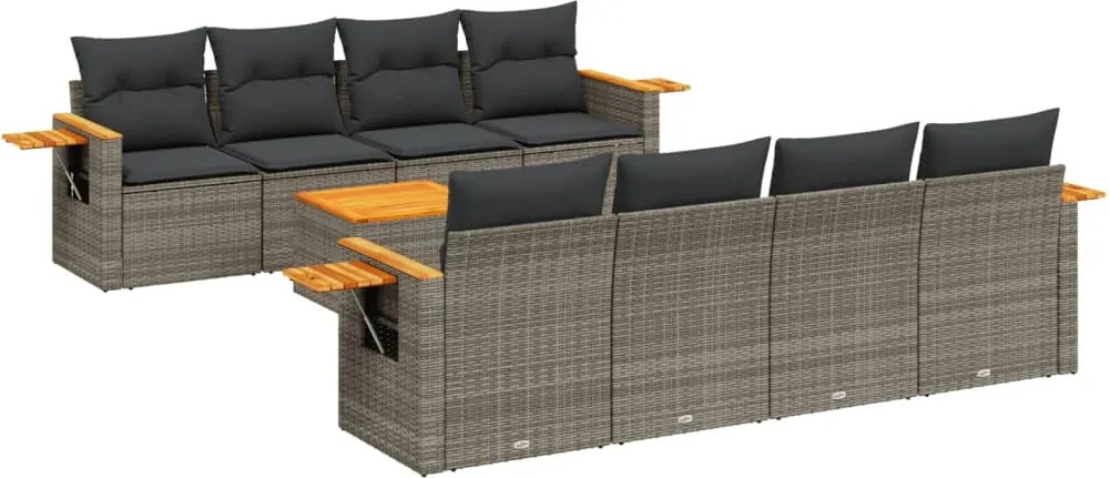 vidaXL Set canapele de grădină, 9 piese, cu perne, gri, poliratan
