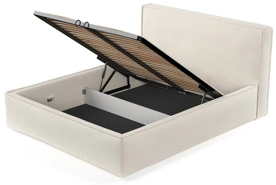 Pat matrimonial bej tapițat cu spațiu de depozitare cu somieră 160x200 cm Lounge L – Maison de Rêve