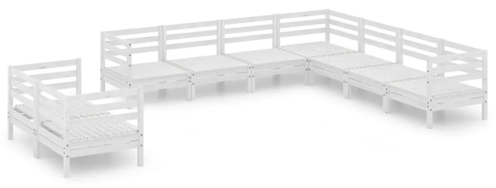 3083185 vidaXL Set mobilier de grădină, 9 piese, alb, lemn masiv de pin