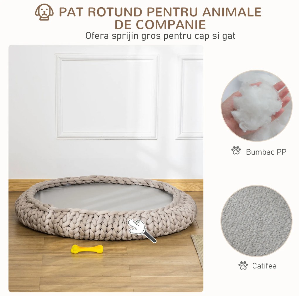 PawHut Culcuș Confortabil pentru Pisici și Câini, Rotund cu Margini Înalte, Pernă Catifelată, Dimensiuni Φ93x15cm, Gri | Aosom România