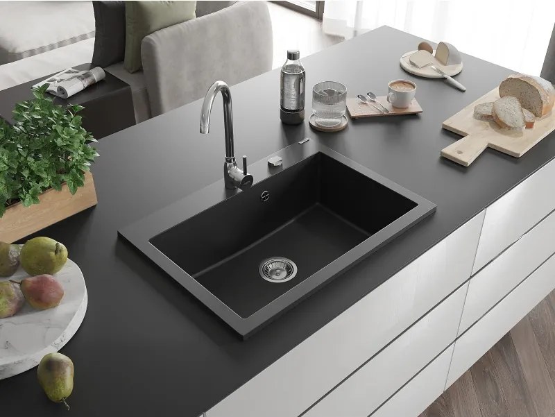 Mexen Elix chiuvetă granit 1-cameră 700 x 500 mm, negru, sifon crom - 6526701005-77