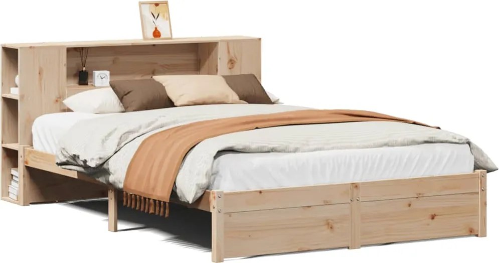 vidaXL Pat cu bibliotecă fără saltea, 140x200 cm, lemn masiv de pin
