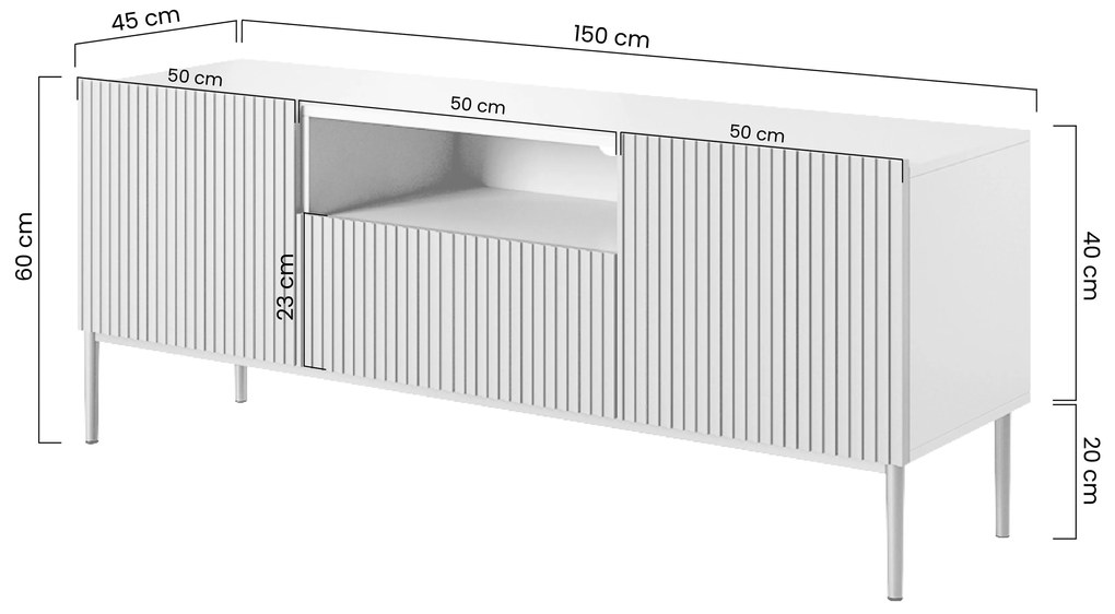 Comodă TV Nicole 150 cm cu nișă - picioare negru mat / auriu