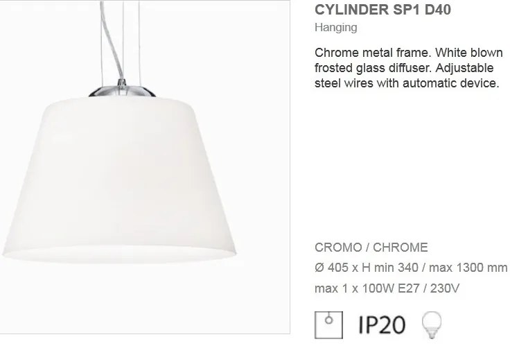 Pendul modern diametru 40,5cm CYLINDER SP1 D40 BIANCO 025438
