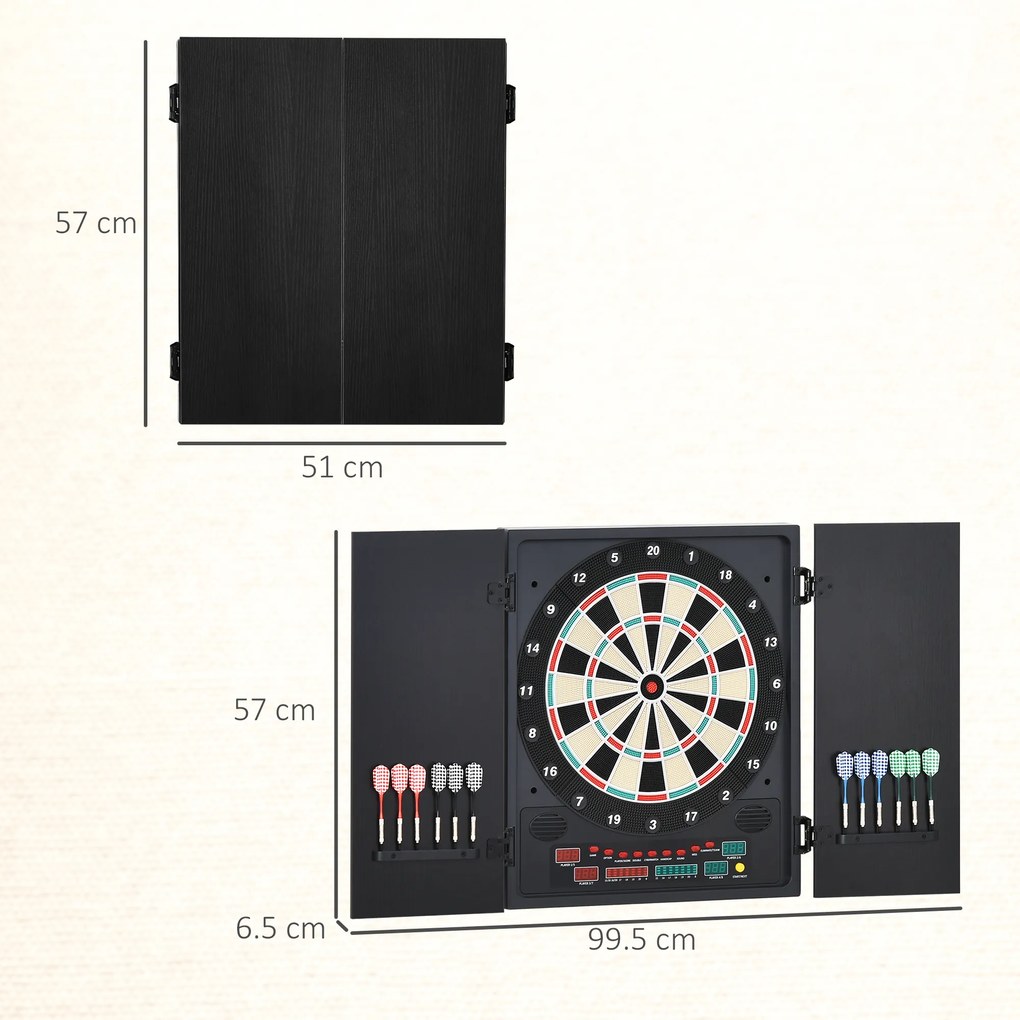 HOMCOM Tabla de Darts Electronică Profesională cu 6 Display-uri, 12 Săgeți, 27 Moduri de Joc, 51x6.5x57cm, Negru | Aosom Romania