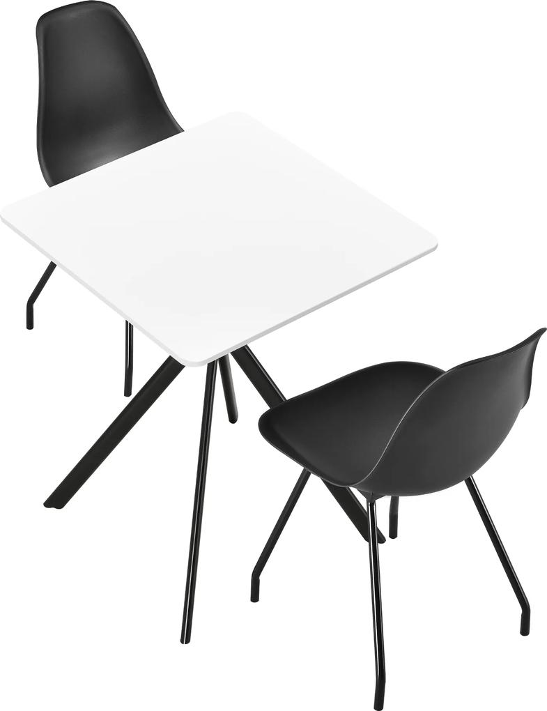 [en.casa]® Set HTAT-9203 masa cu 2 scaune, masa:60 x 60 x 75 cm, scaun: 83 x 46 x 52 cm,MDF/metal/plastic, alb/negru lacuit
