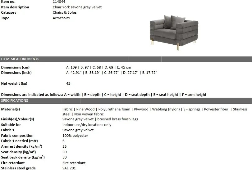 Fotoliu elegant design LUX York, catifea gri 114344 HZ