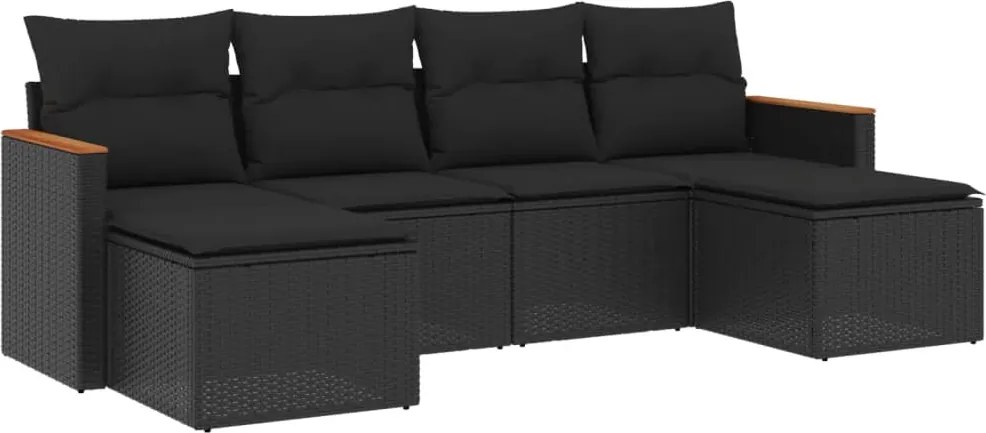 vidaXL Set mobilier de grădină cu perne, 6 piese, negru, poliratan