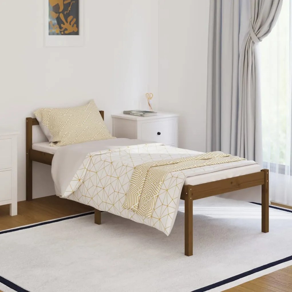 810577 vidaXL Cadru de pat mic single, maro miere, 75x190 cm, lemn masiv