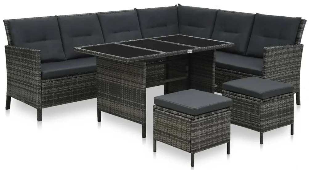 vidaXL Set mobilier de grădină cu perne, 4 piese, gri, poliratan