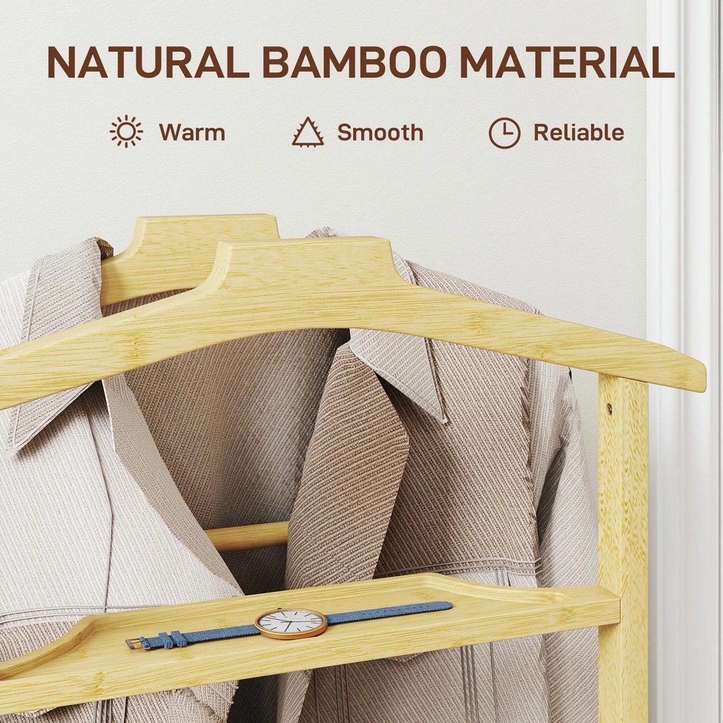 HOMCOM Suport de haine 4 în 1 pe roți din lemn de bambus, 47x33.7x105.5 cm | Aosom Romania