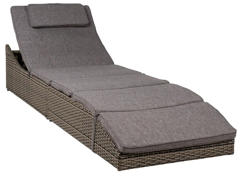 Șezlong Split, polyrattan, gri kubu, cu pernă