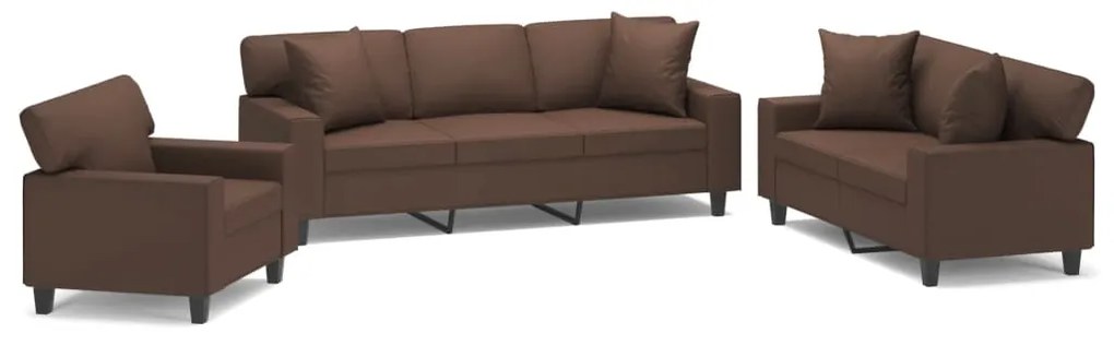 3153973 vidaXL Set de canapele cu perne, 3 piese, maro, piele ecologică