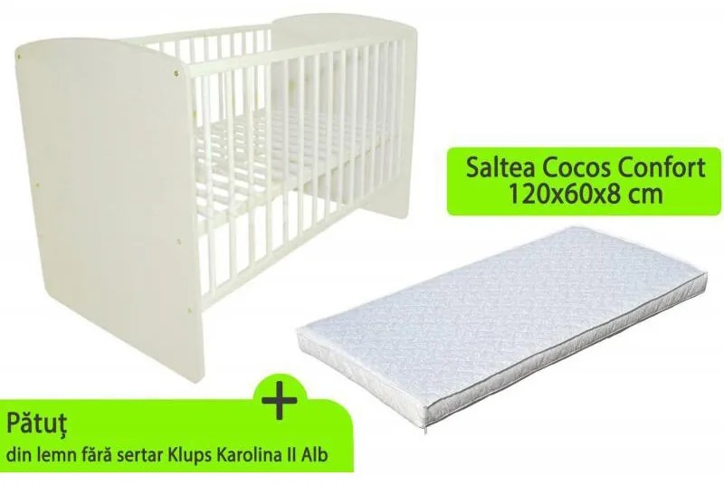 Klups - Patut Karolina II Alb + saltea 8 Mykids confort II