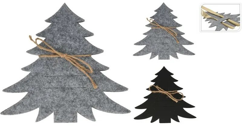 Buzunar pentru tacâmuri X-Mas Tree negru, set de 4bucăți