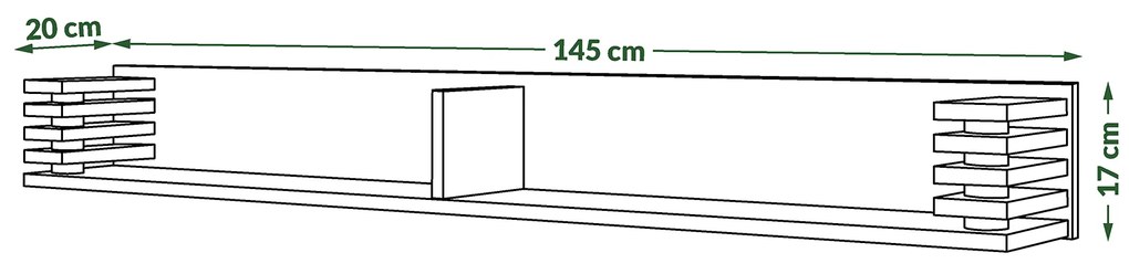 Mazzoni GOKEE PW-145 Beton Millennium/Negru Mat - RAFT MODERN SUSPENDAT/DE PERETE CU LAMELE