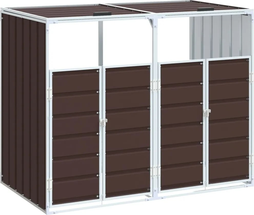 vidaXL Depozit pubele cu roți duble, maro, 144x81x113 cm, oțel