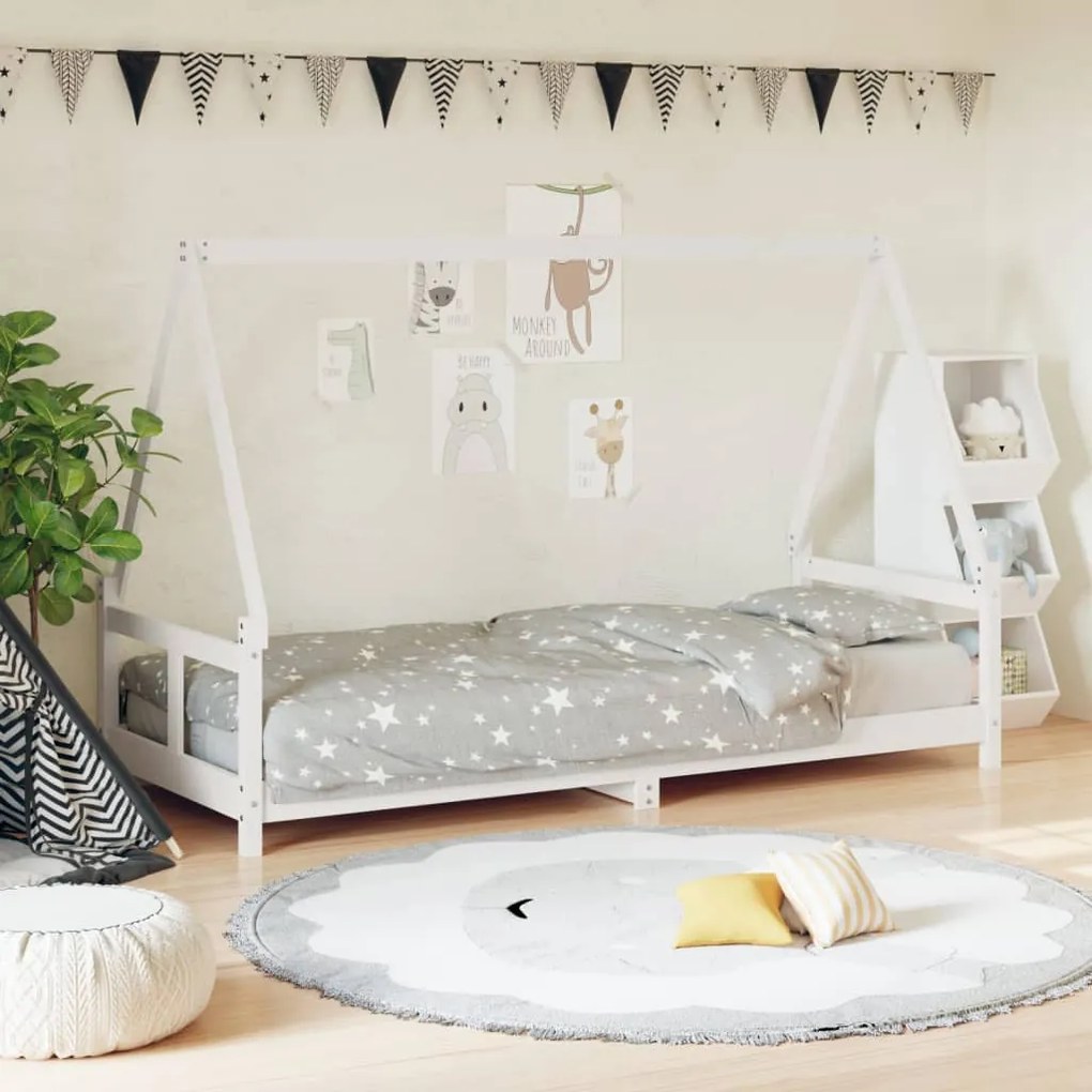 834451 vidaXL Cadru de pat pentru copii, alb, 80x200 cm, lemn masiv de pin